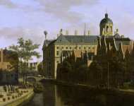 Gerrit Berckheyde - The Nieuwezijds Voorburgwal with the Flower Market in Amsterdam